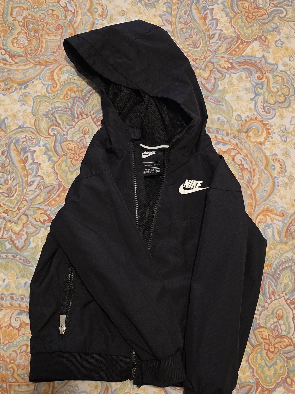 Nike Black Hooded Windbreaker Jacket with White Swoosh